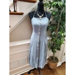 Patrons of Piece Women's Solid Blue 100% Cotton Strappy Knee Length Dress Size S